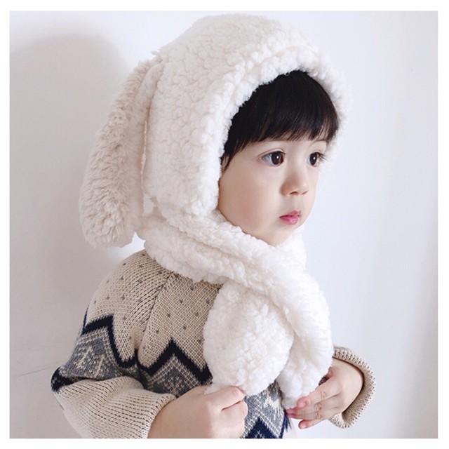 Mũ lông tai thỏ kèm khăn cổ ấm áp dành cho bé mã 50