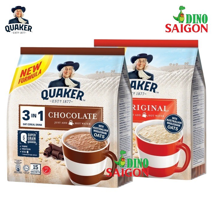 Combo 2 gói Thức Uống Yến Mạch Quaker 3in1 Vị Truyền Thống và Chocolate
