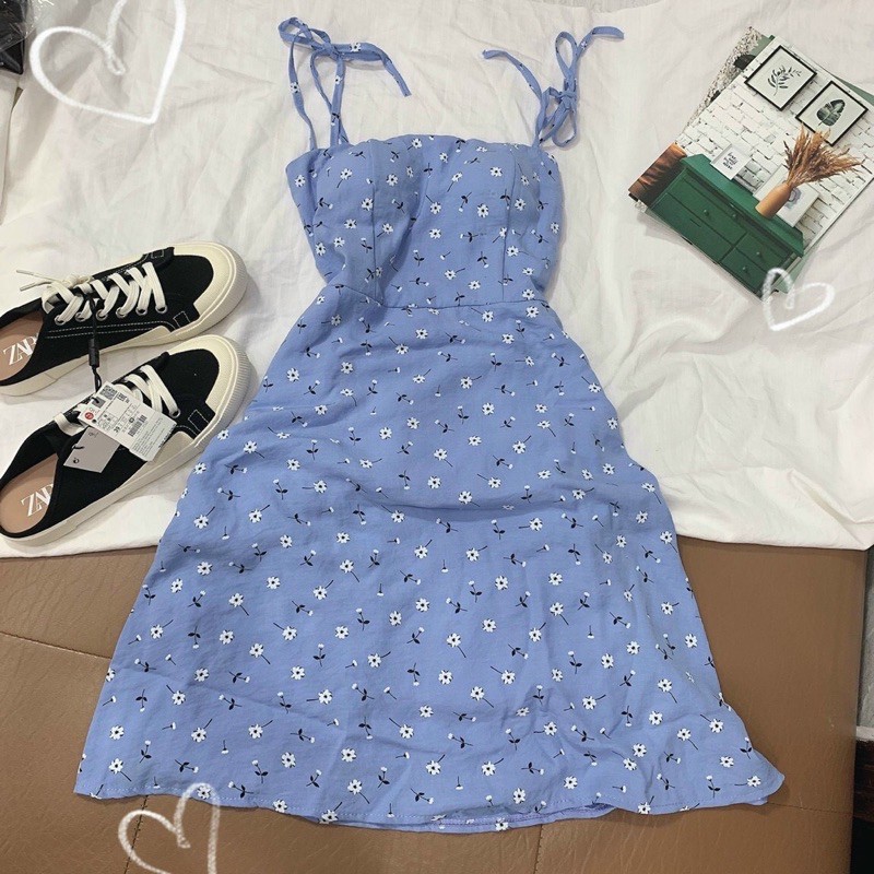 Đầm caro 2 dây cột nơ vai - Hình thật | BigBuy360 - bigbuy360.vn