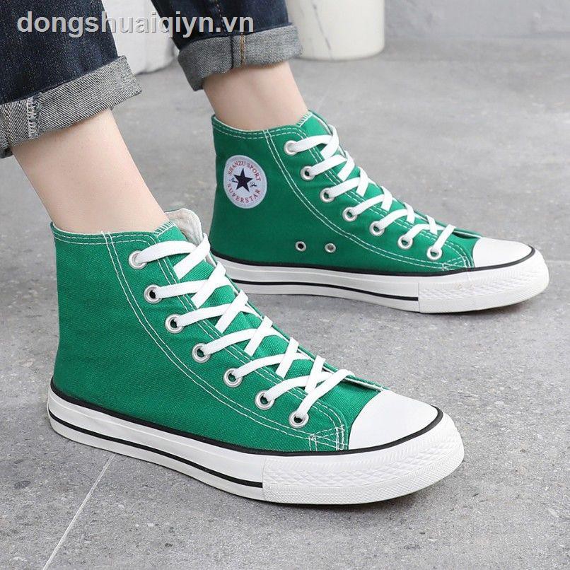 Giày vải nữ- Korean version of the trend all-match high-top canvas shoes for men and women pure black, white, yellow, green red casual sneakers, low-to-medium cloth