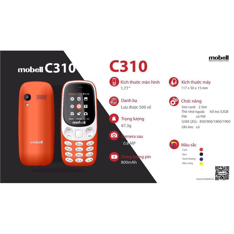 Điện thoại Mobell C310 mẫu cổ điển 3310 mới full box đầy đủ phụ kiện Bảo hành 12 tháng