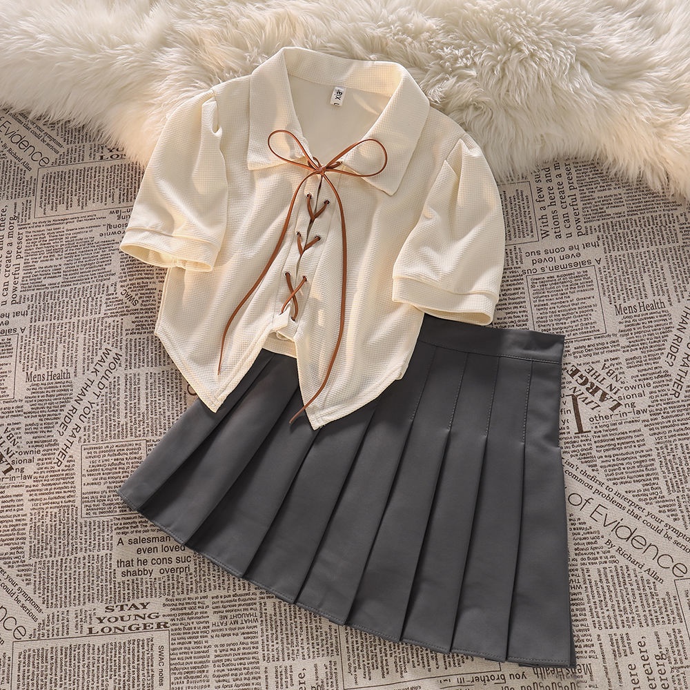 COZOK Bộ Áo Ngắn Tay + Chân Váy Xếp Ly Xinh Xắn Dành Cho Nữ
