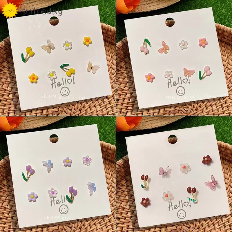 Khuyên Tai Xỏ Lỗ Họa Tiết Trái Cây/Hoa/Bướm Đơn Giản Nhiều Màu Cho Nữ