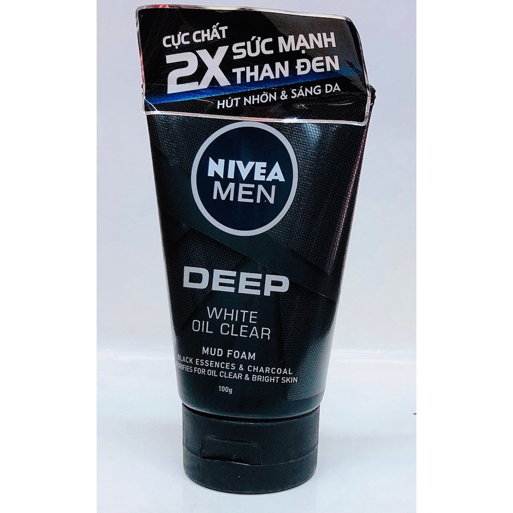 Sữa rửa mặt sáng da từ than đen Nivea Men Deep White Oil Clear 100g - Đức Chính Hãng