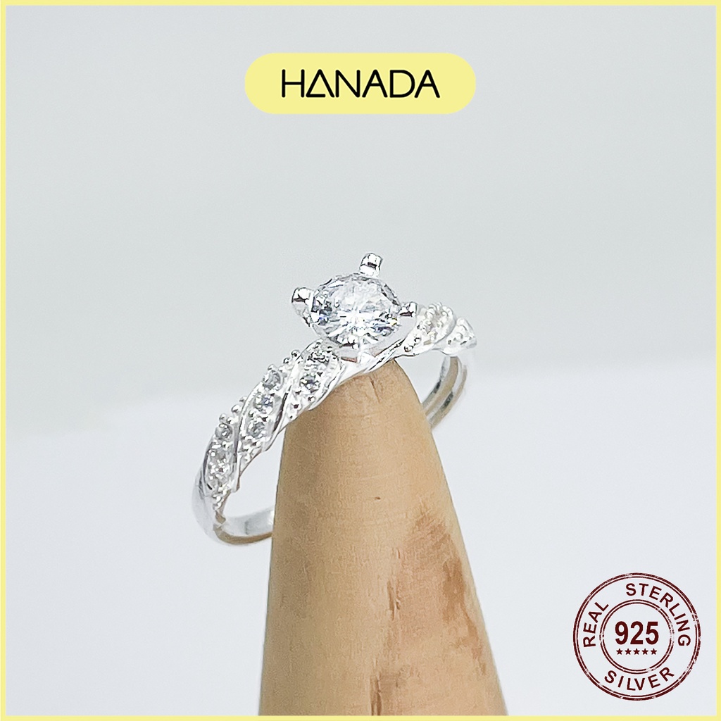 Nhẫn Bạc 925 Hanada Xoắn Đá Cao Lấp Lánh 1013 M11