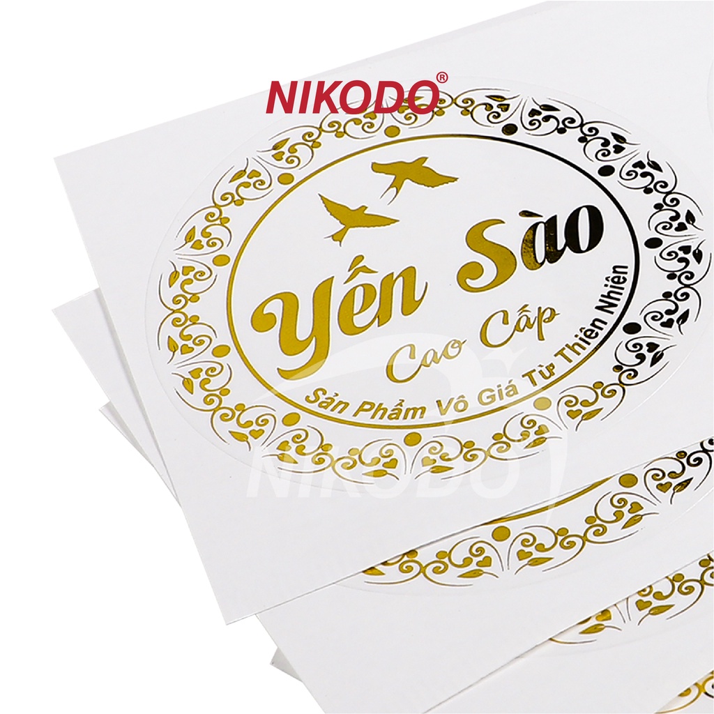 Tem dán hộp yến sào ánh kim cao cấp hình tròn giá rẻ combo 50 cái - Phụ kiện yến sào giá sỉ Nikodo