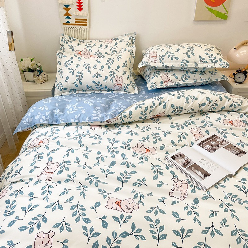 Bộ chăn ga gối hot cotton poly -  Lá nền xanh.