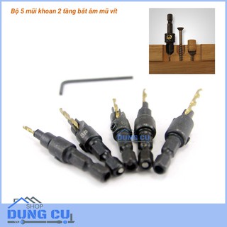 Bộ 5 mũi khoan 2 tầng bắt âm mũ vít khoan gỗ nhôm đồng 2-3.55mm chuôi lục