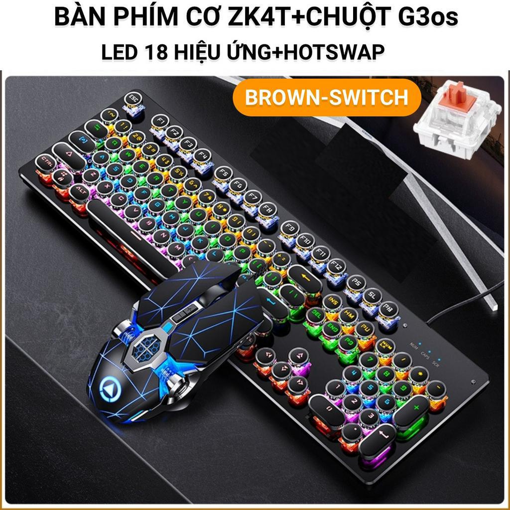 COMBO Bàn Phím Cơ Có Dây YINOIAO ZK4T+Chuột G3os LED 18 Hiệu Ứng Hotswap Blue Và Brown Switch Dùng Cho Máy Tính PC LapPC