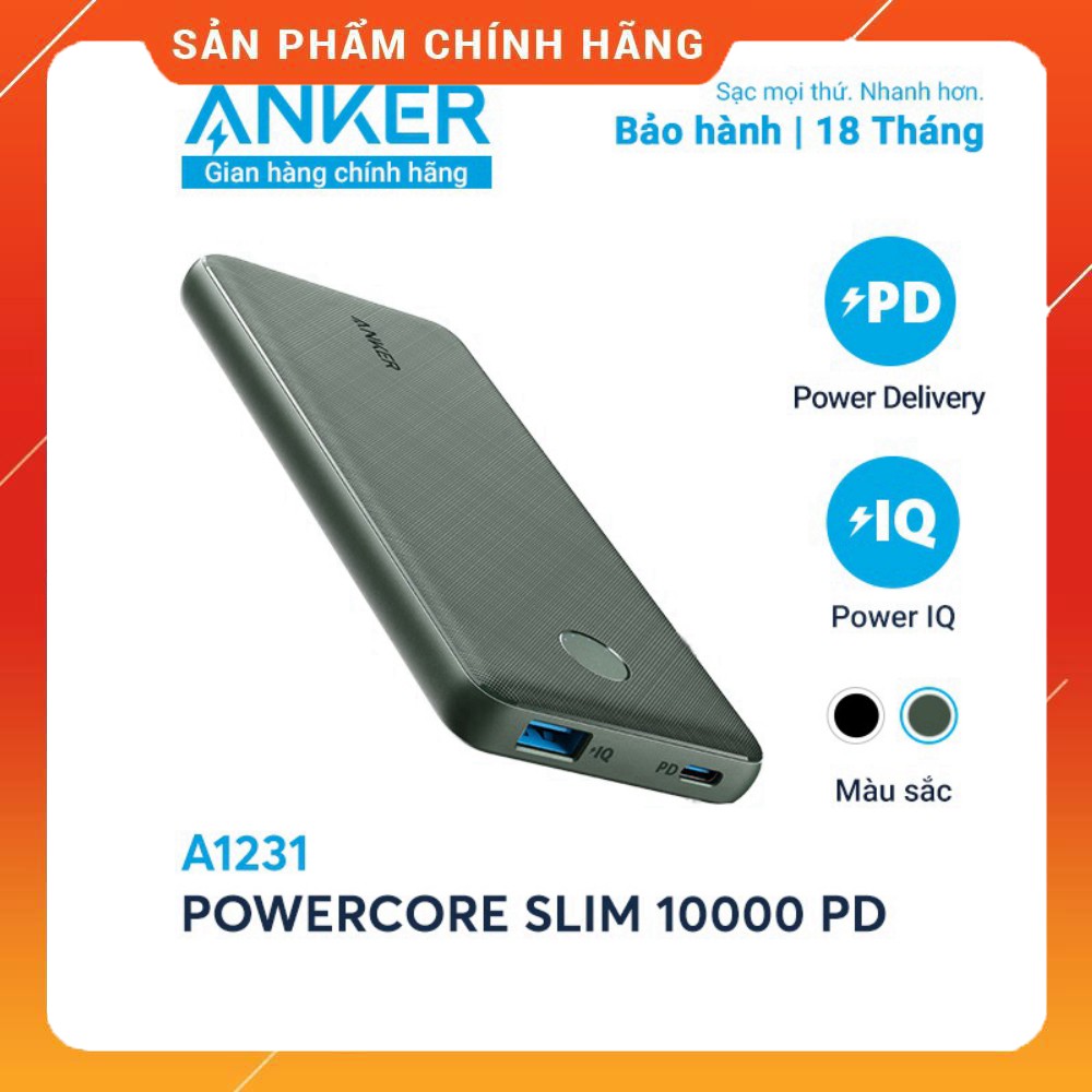 [Nhựa vân] Pin sạc dự phòng ANKER PowerCore Slim 10000mAh PD - A1231