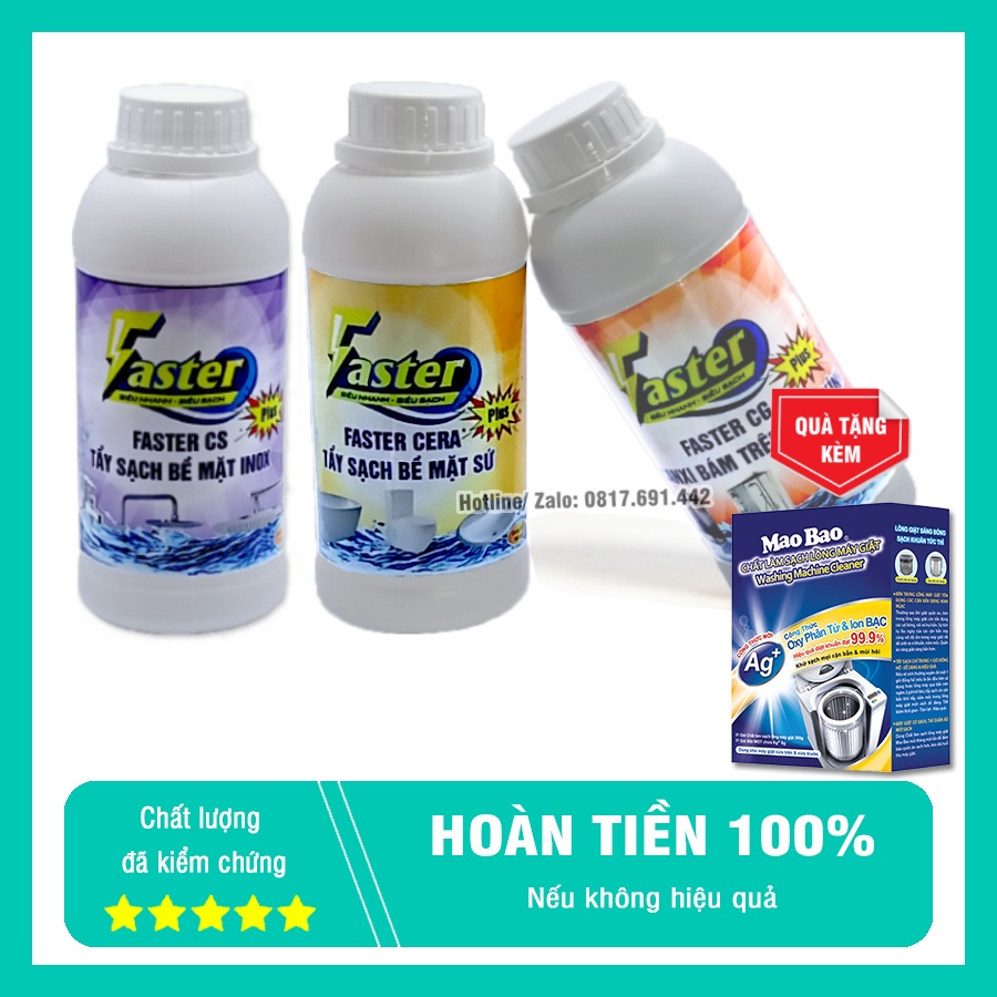 (Siêu Sạch) Combo Vệ Sinh Nhà Tắm: Tẩy Trắng Bồn Sứ, Tẩy Cặn Canxi Kính Nhà Tắm & Tẩy Cặn Canxi Trên Inox Nhà Tắm Faster