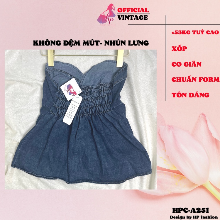 Áo ống jean cúp ngực, áo kiểu quây xẻ body nhún lưng kiểu hàn quốc tôn dáng mã A251