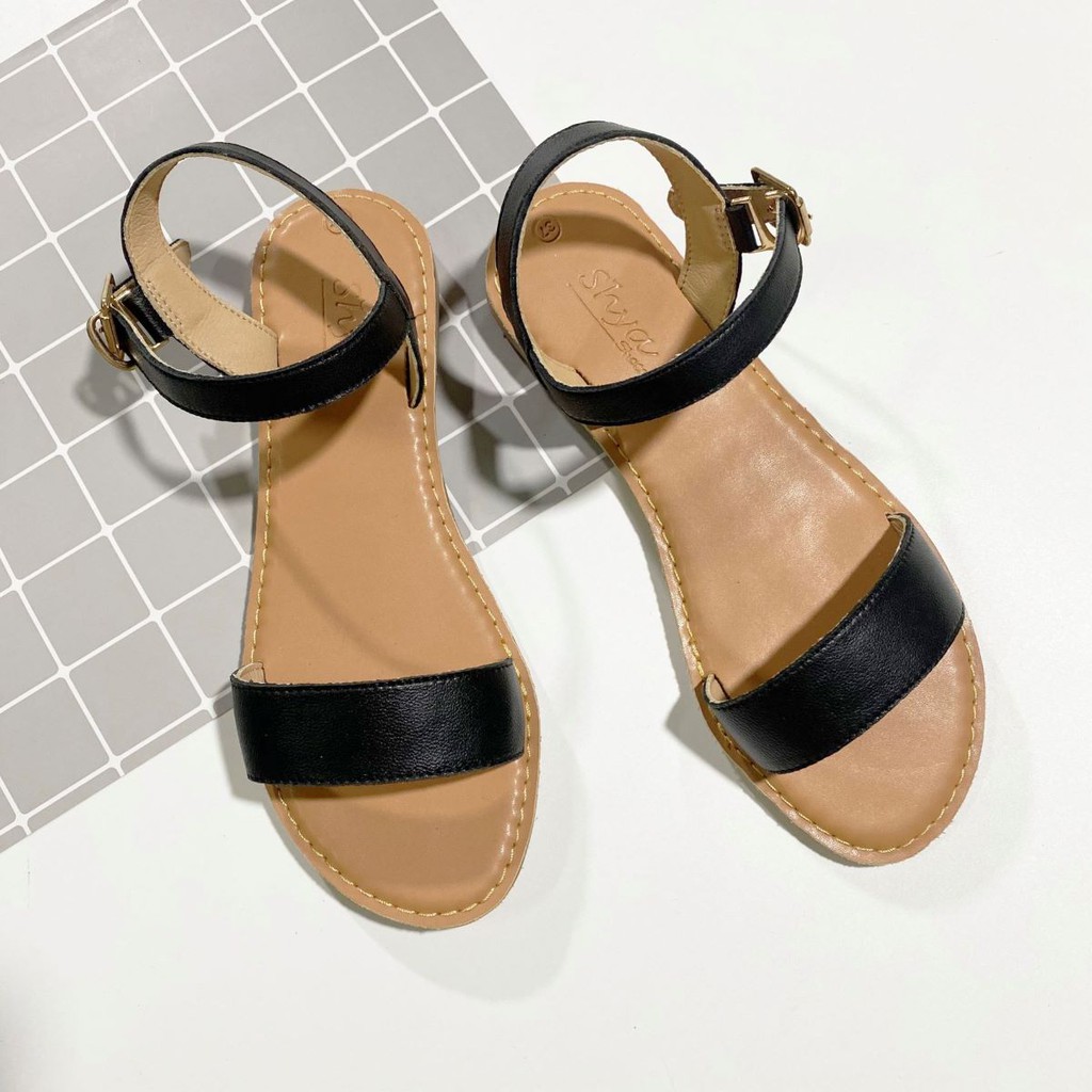 Sandal Bệt Nữ đẹp quai ngang da thật 1 quai khóa gài thời trang biển  đi học , đi làm vnxk S018