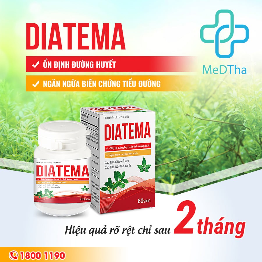 Diatema Tuệ Linh - Giúp Hạ Đường Huyết, Giảm Mỡ Máu, Phòng Biến Chứng Bệnh Tiểu Đường (Lọ 60 viên) [Chính Hãng]