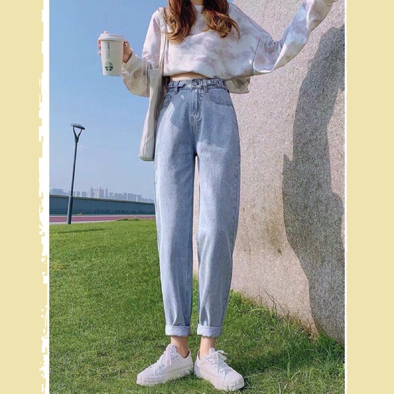 Quần jean bò baggy nữ cạp cao phong cách Hàn Quốc sành điệu style