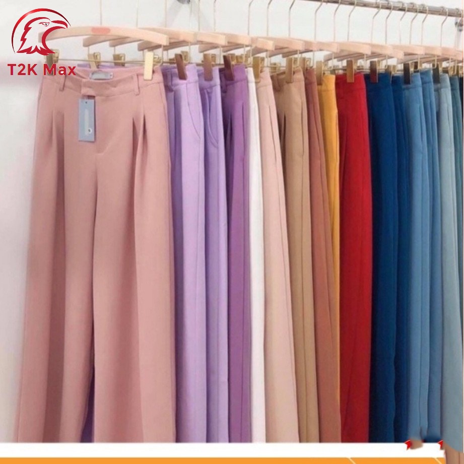 Quần ống loe nữ xếp ly dài trên 100cm cạp cao - Quần ống suông rộng lưng cao chất vitex cao cấp - T2K Max