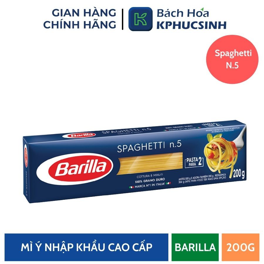 Mỳ barilla sợi hình ống các cỡ Spaghetti 200g KPHUCSINH - Hàng Chính Hãng