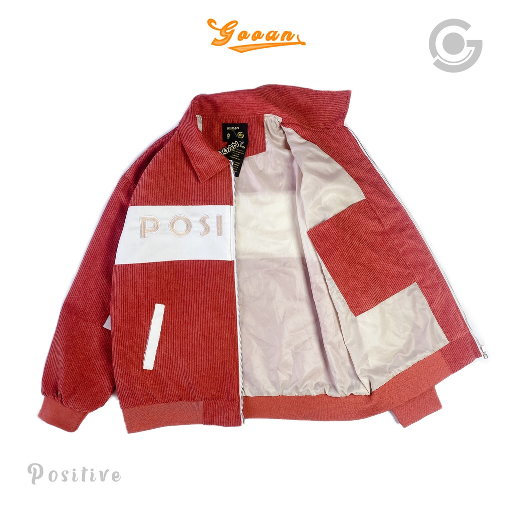 Áo khoác bomber varsity Positive nhung 2 lớp Nam Nữ Gooan