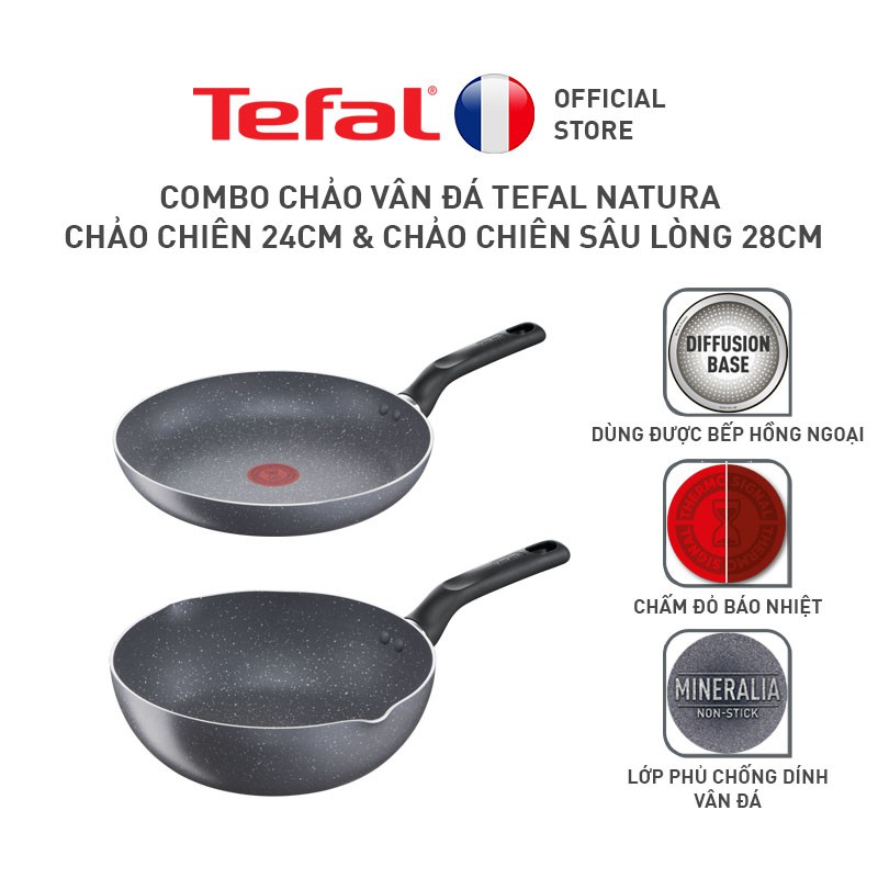 [Mã LIFEHL25 giảm 10% đơn 350K] Combo Chảo vân đá Tefal Natura Chảo chiên 24cm &amp; Chảo chiên sâu lòng 28cm