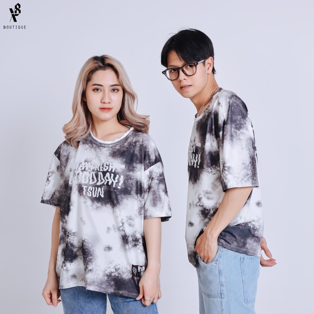 Áo Thun Unisex Tay Lỡ X8 068 Áo Phông Loang Nam Nữ Form Rộng Cotton Thấm Hút Mồ Hôi