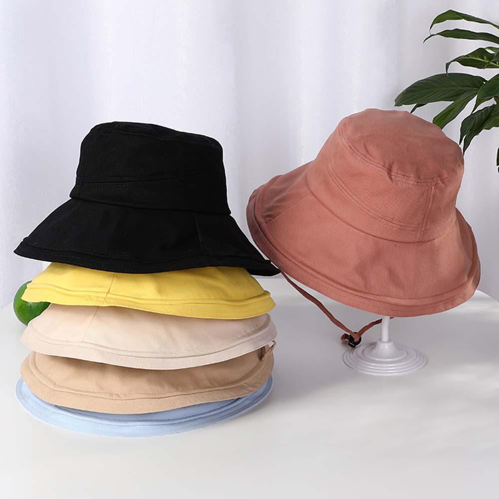 Nón Tai Bèo Vải Cotton Phối Dây Rút Thời Trang Đi Biển Cho Nữ