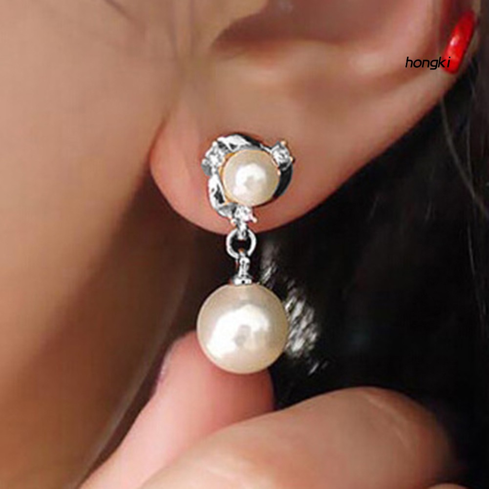 Bông Tai Dáng Dài Đính Ngọc Trai Nhân Tạo Thời Trang Cho Nữ