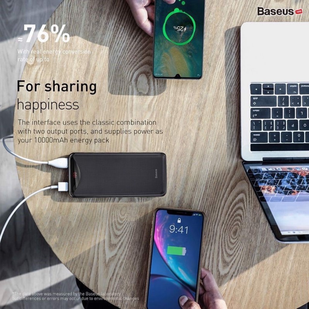 Sạc dự phòng Baseus Gentleman 10000mAh - Có đèn LED - 2 cổng USB - Nhỏ Gọn MART CASE