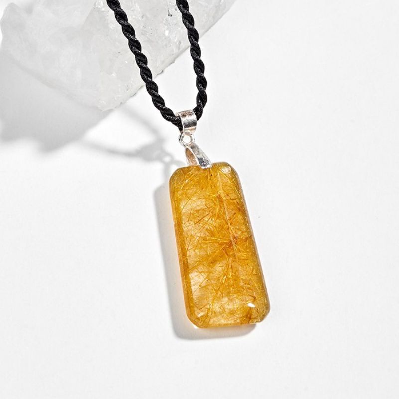 Mặt dây chuyền nam nữ đá tóc vàng hình trụ ý nghĩa vững chắc công danh tài lộc