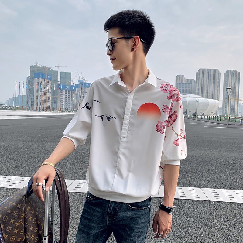 Áo Sơ Mi Ngắn Tay Dáng Rộng In Họa Tiết Cá Tính Theo Phong Cách Hàn Quốc Dành Cho Nam