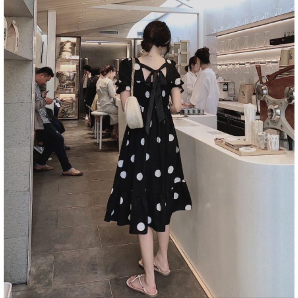 Đầm nữ, váy nữ cổ vuông sau lưng có dây buộc nơ , hoại tiết chấm bi bánh bèo tiểu thư sang chảnh hót hít ATILA SHOP. | BigBuy360 - bigbuy360.vn