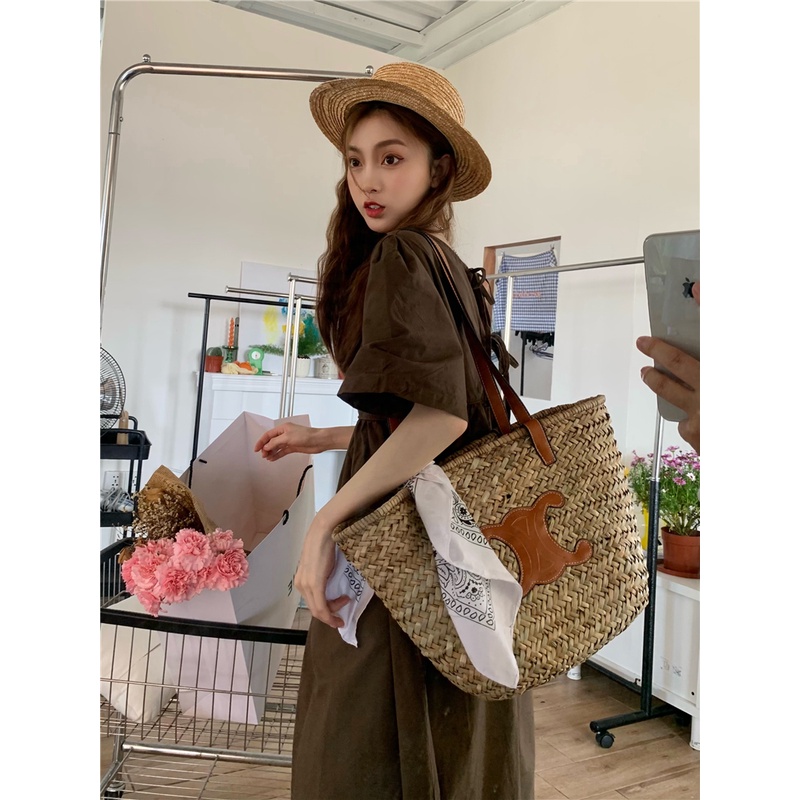 Váy babydoll cộc tay xoè dài, màu nâu vintage nhẹ nhàng style Hàn Quốc