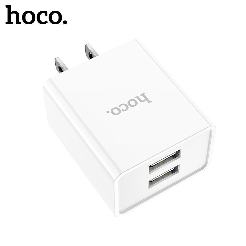 Cốc sạc nhanh 2.1A Hoco C89 chân dẹt 2 cổng Usb tiện lợi sạc 2 thiết bị cùng lúc