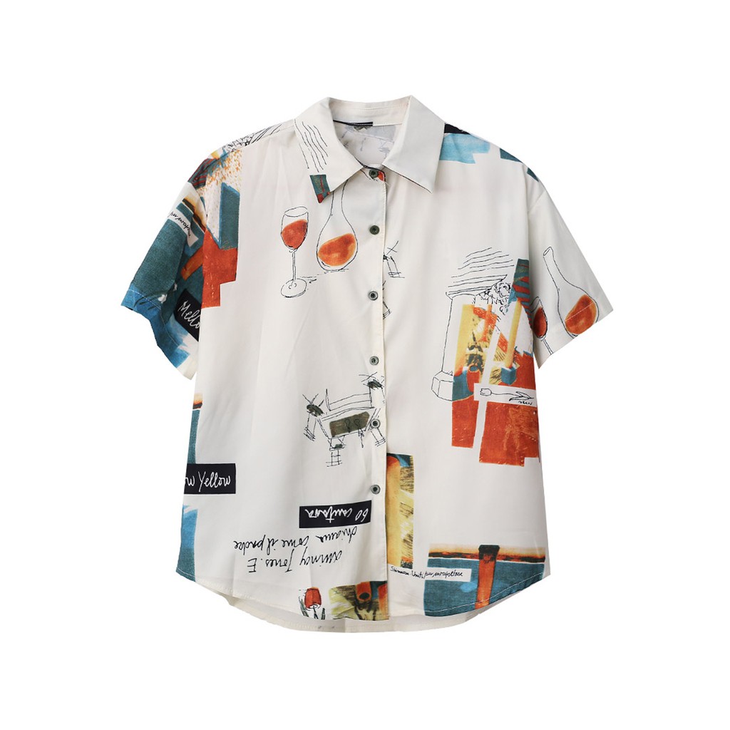👚 Áo sơ mi nữ phong cách Hồng Kông ngắn tay phối họa tiết thời trang cá tính mẫu mới 2021 | BigBuy360 - bigbuy360.vn