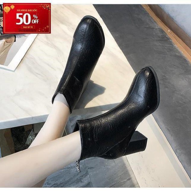 Boot Nữ Gót Vuông Cao 8cm cổ cao S128 Đen thời trang hiện đại cá tính Tặng Kèm Nước Hoa