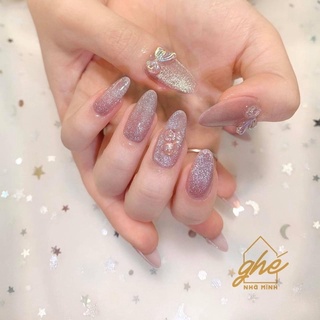Nailbox mắt mèo kim cương hồng gắm charm gấu, nơ