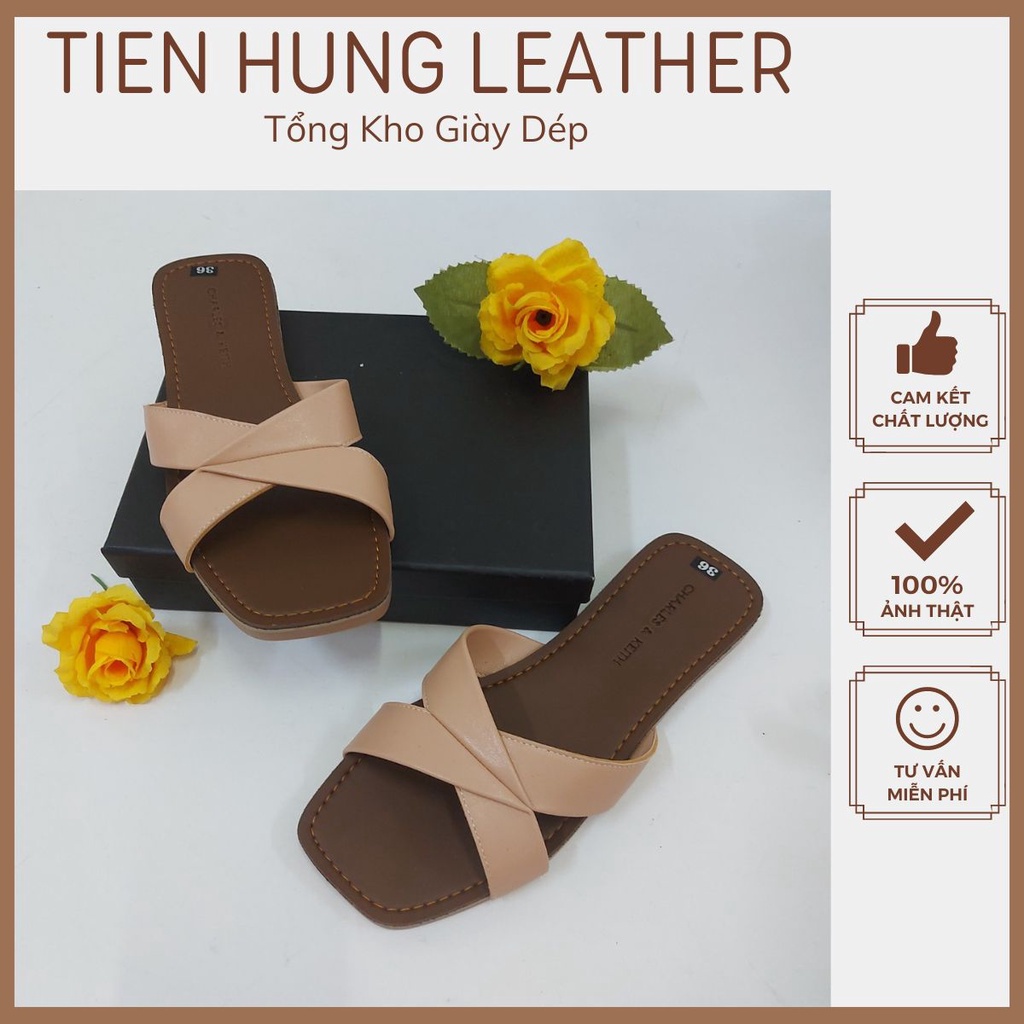 Xăng đan nữ đế bằng, dép sandal quai chéo da đẹp thời trang TH0008