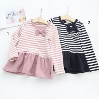 Váy cotton len kẻ bé gái thu đông xuất Hàn
