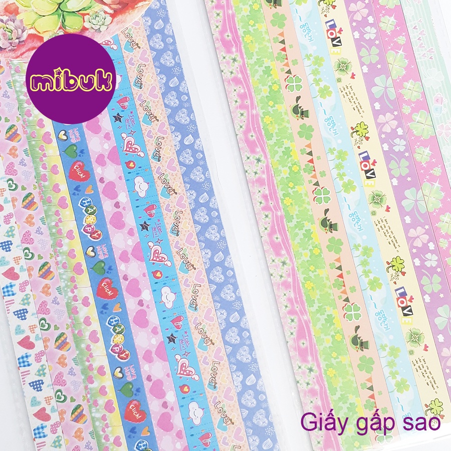 Giấy gấp sao in hình dễ thương 1 xấp 8 dãy hình 112 tờ