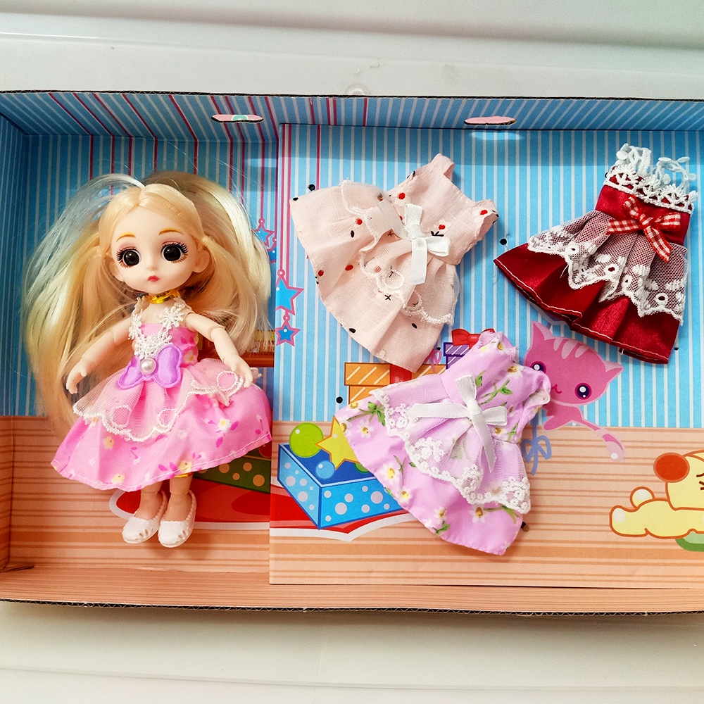 Búp Bê Barbie Xinh Xắn Cao 17cm Kèm 3 Váy Phụ Kiện