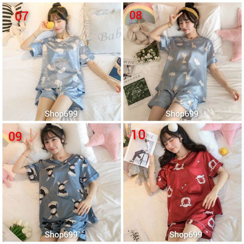 (CÓ SẴN- GIÁ GỐC)BỘ ĐỒ PIJAMA LỤA MẶC NHÀ NGẮN TAY QUẦN ĐÙI SIÊU XINH HÀNG QUẢNG CHÂU CAO CÂP