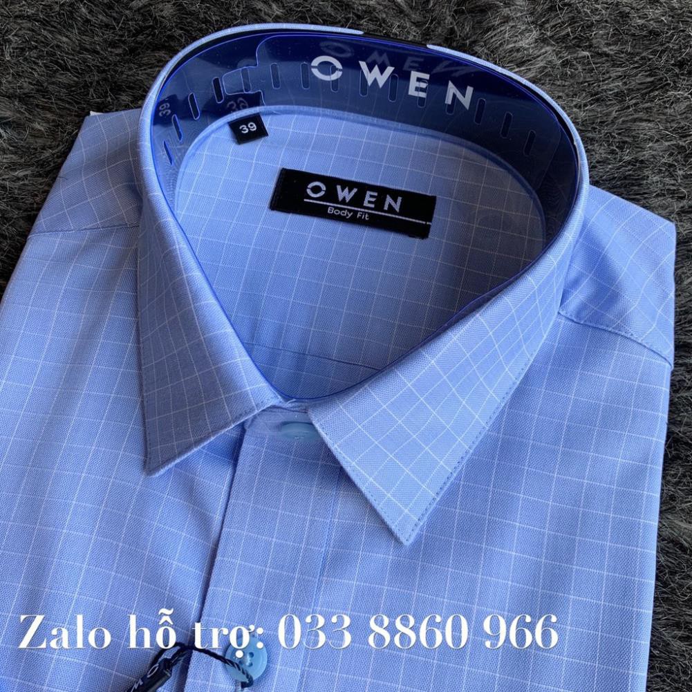 Sale Chính Hãng OWEN - Aó sơ mi ngắn tay Owen chất sợi tre màu xanh kẻ ô trắng 20591 hot 🌺 neww * ! %