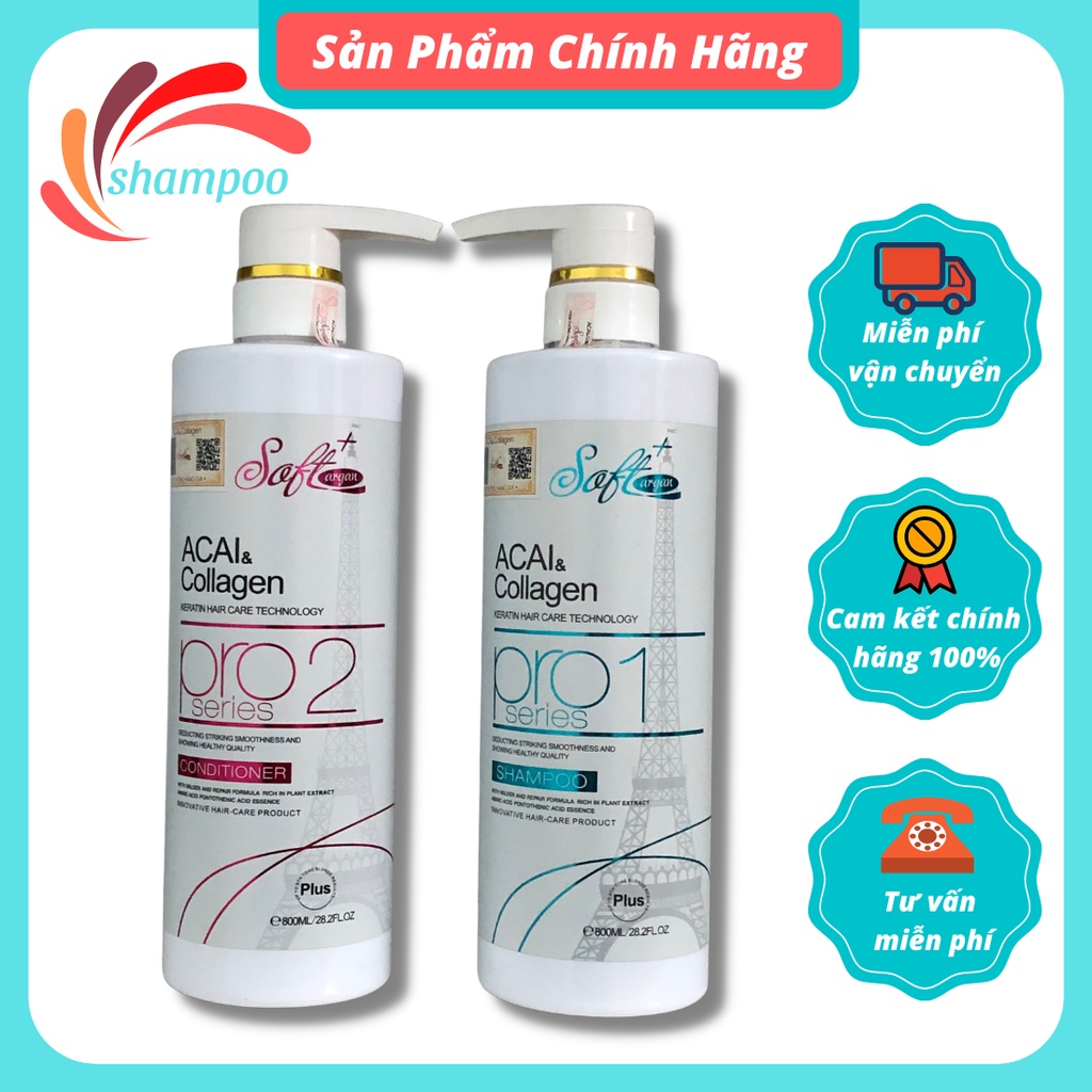 Cặp dầu gội xả collagen SOFT AGAN 800ml giúp tóc bóng mượt dưỡng sâu