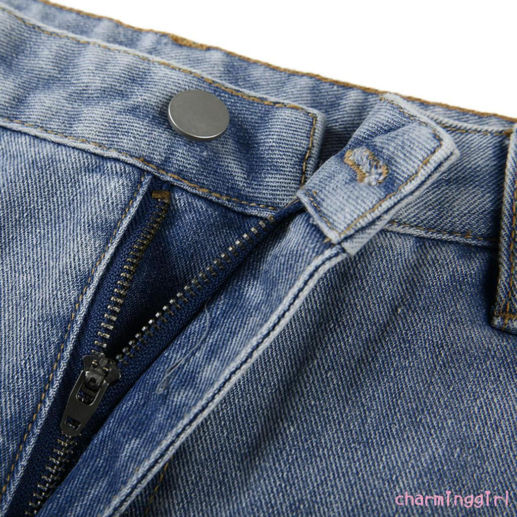 Quần jean ống rộng túi may lưng cao