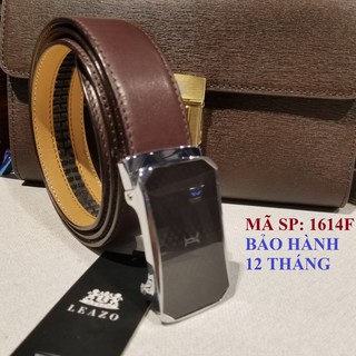 Dây Lưng Da Bò Nam Cao Cấp LEAZO FullBox, Khóa Tự Động, Dây Màu Nâu Da 2 Mặt, Bảo Hành 12T, Mặt Chữ L