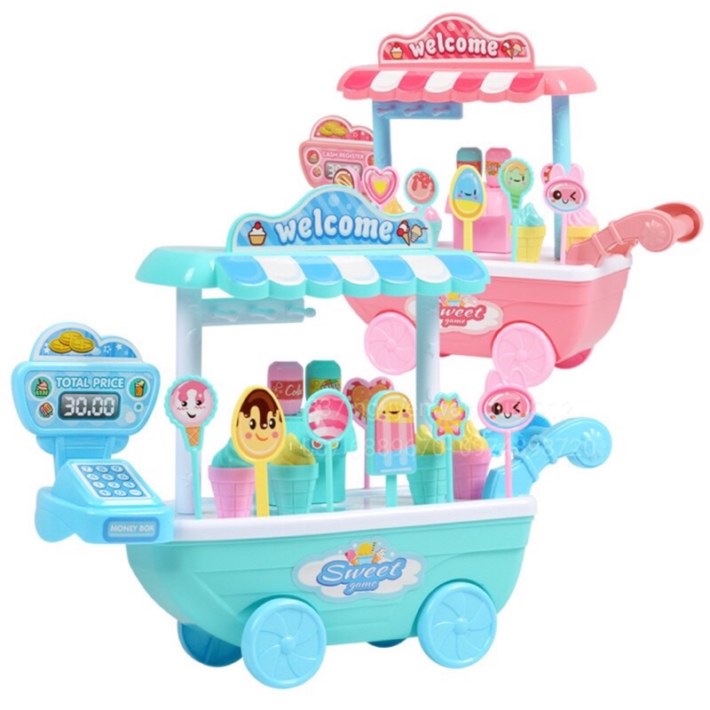 [Mã LIFE0503TOYS giảm 10% đơn 0Đ] Đồ chơi xe đẩy quầy bán kem di động cho bé chơi bán hàng, nấu ăn, nhà bếp