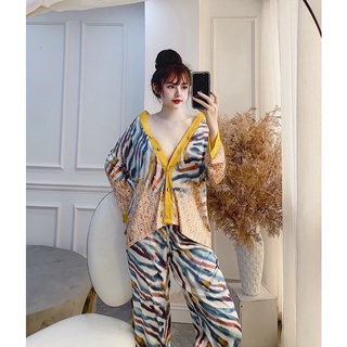 BỘ LỤA KIMONO CỔ V HỌA TIẾT 01 CAO CẤP