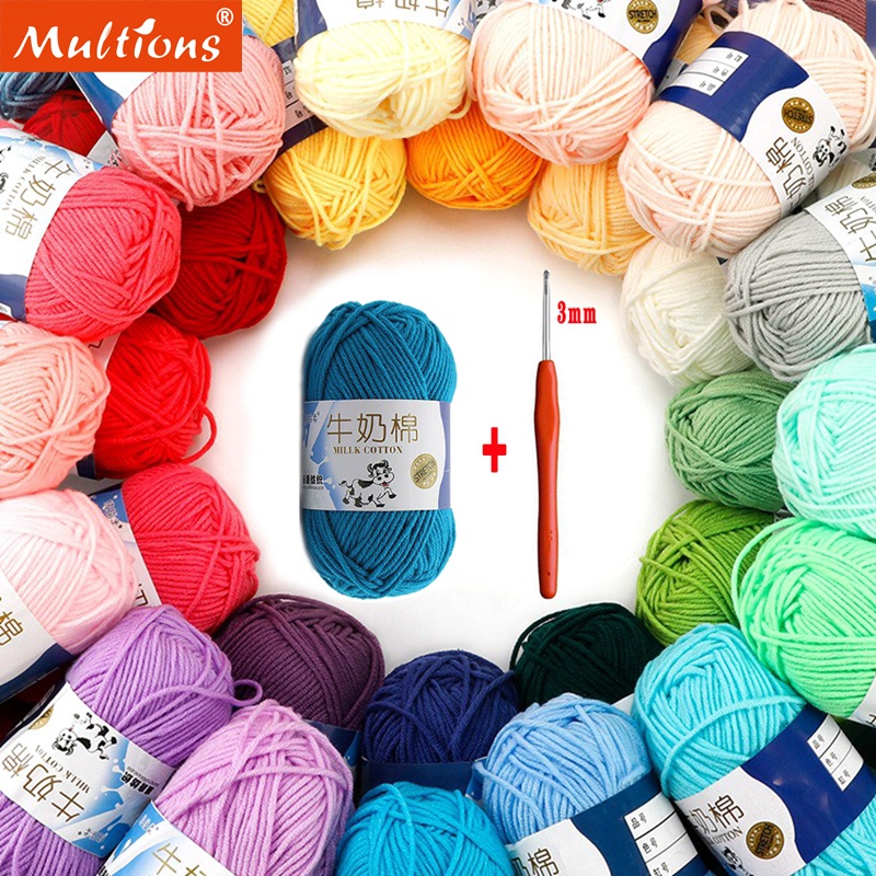 1 Cuộn Len Sợi Cotton Sữa 5 Lớp 50g Kèm 1 Kim May Vá