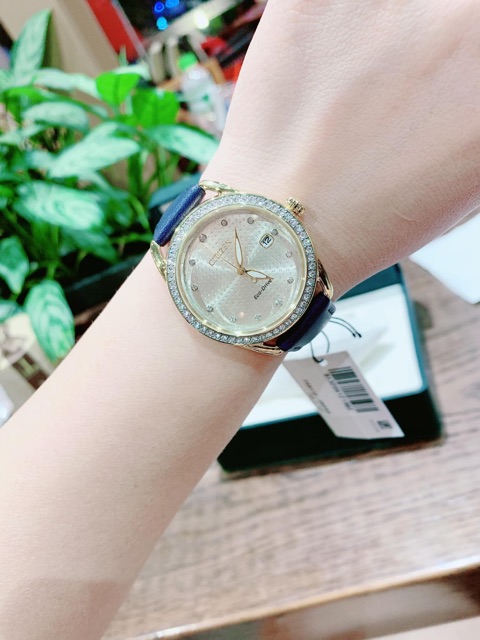 Đồng hồ nữ Citizen FE6112-09P 36mm máy Eco Drive năng lượng mặt trời, kim cương Swarovski, viền mạ vàng