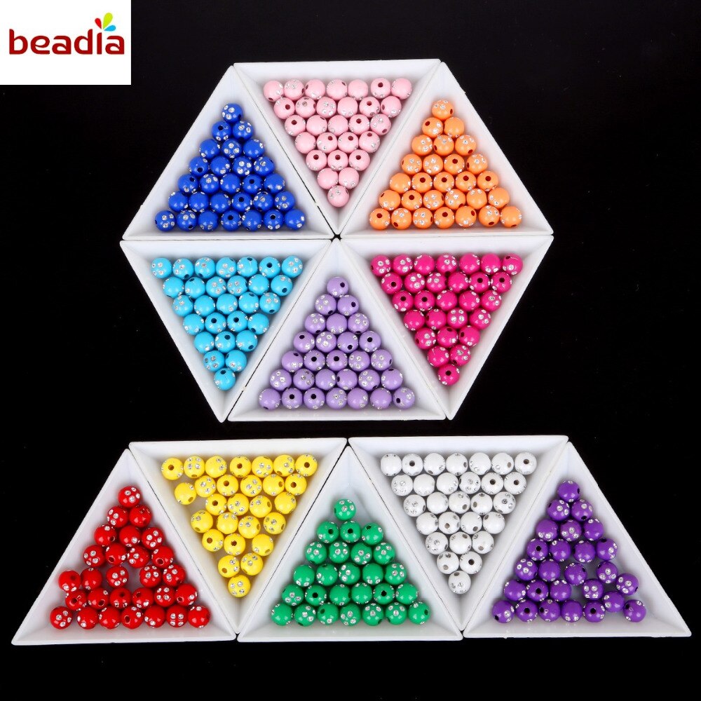 Beadia Set 100 Hạt Xâu Chuỗi 8mm Nhiều Màu Lấp Lánh Dùng Làm Trang Sức Thủ Công