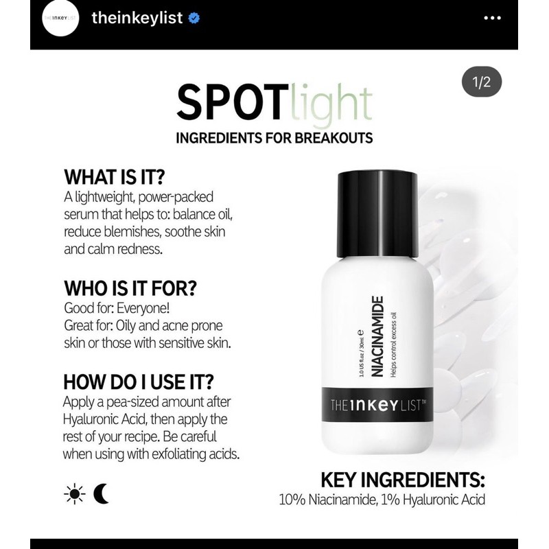 Tinh chất kháng mụn mờ thâm The INKEY List Niacinamide 30ml